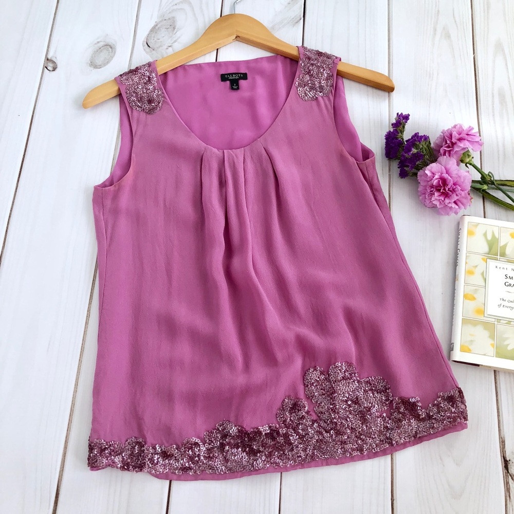 Talbots Embellished Silk Shell in Purple Size 2.
